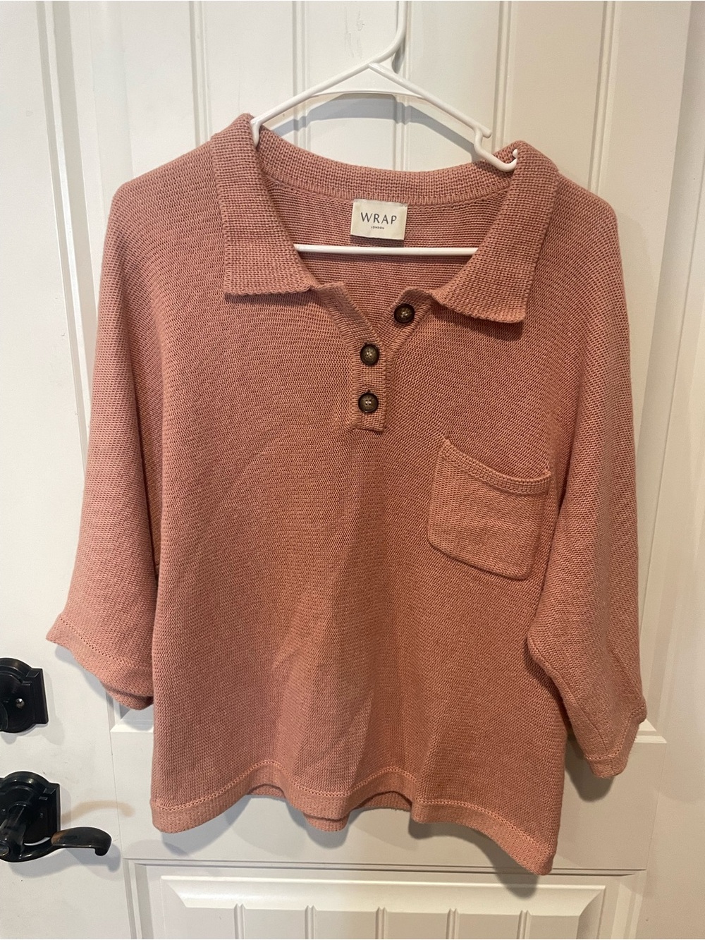 WRAP London Dusty Rose Knit Polo Top with Pocket